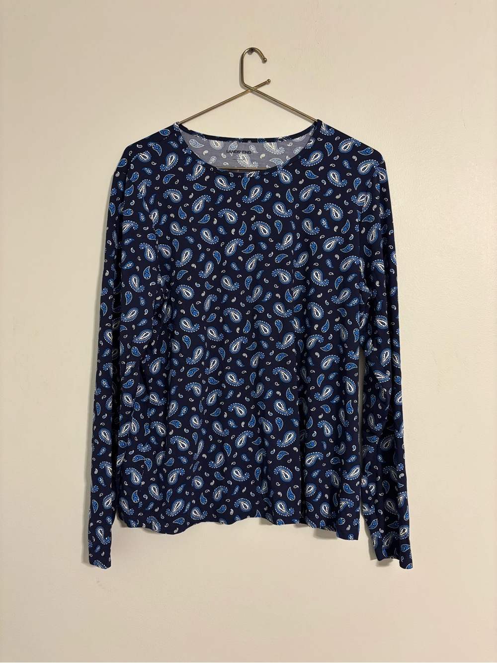 Lands' End Navy Paisley Long Sleeve Swim Rash Guard - Women’s Large (14–16)